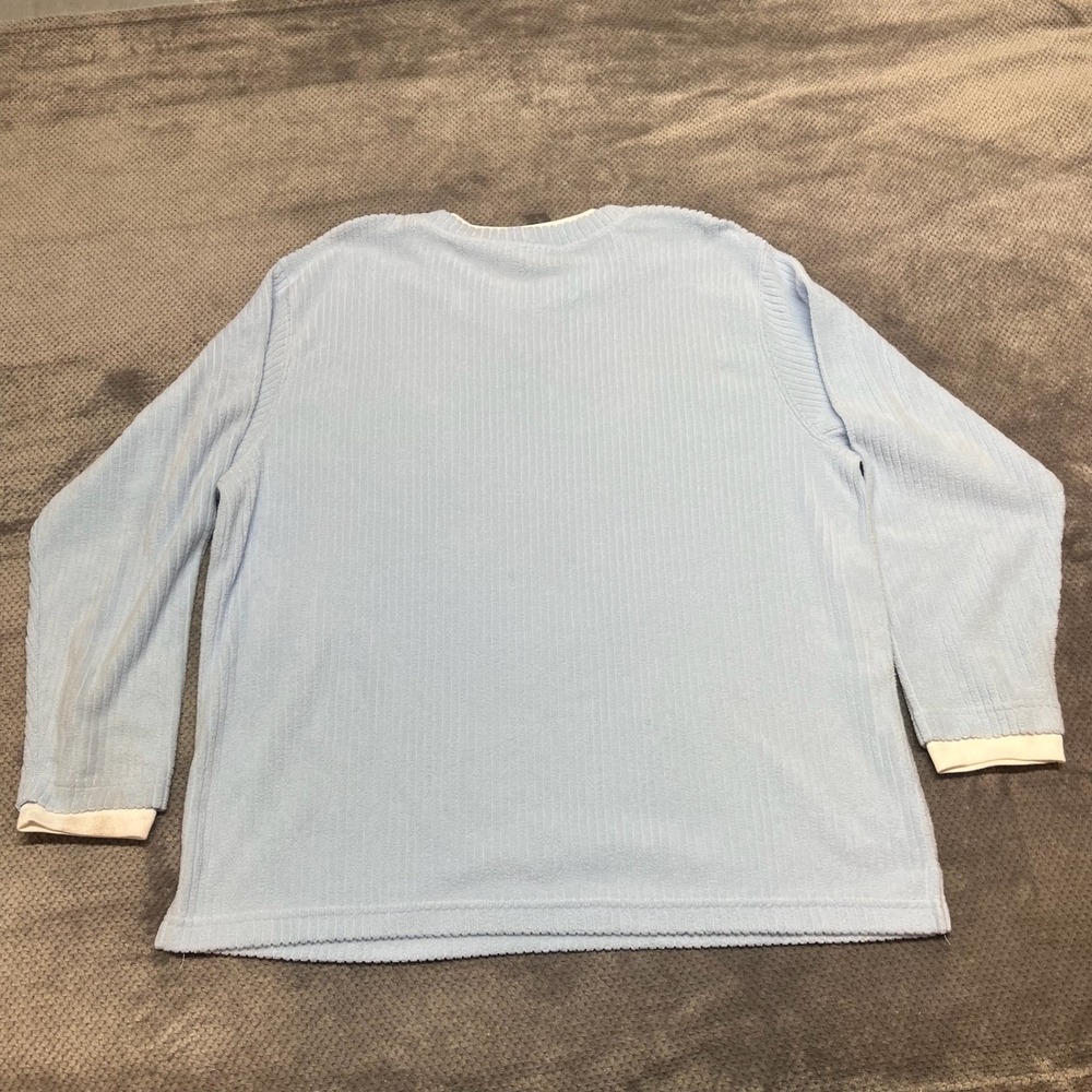 Fashion Bug Vintage Ribbed Sweatshirt XL Baby Blue Crewneck Double Layer Cuffs - Picture 2 of 8